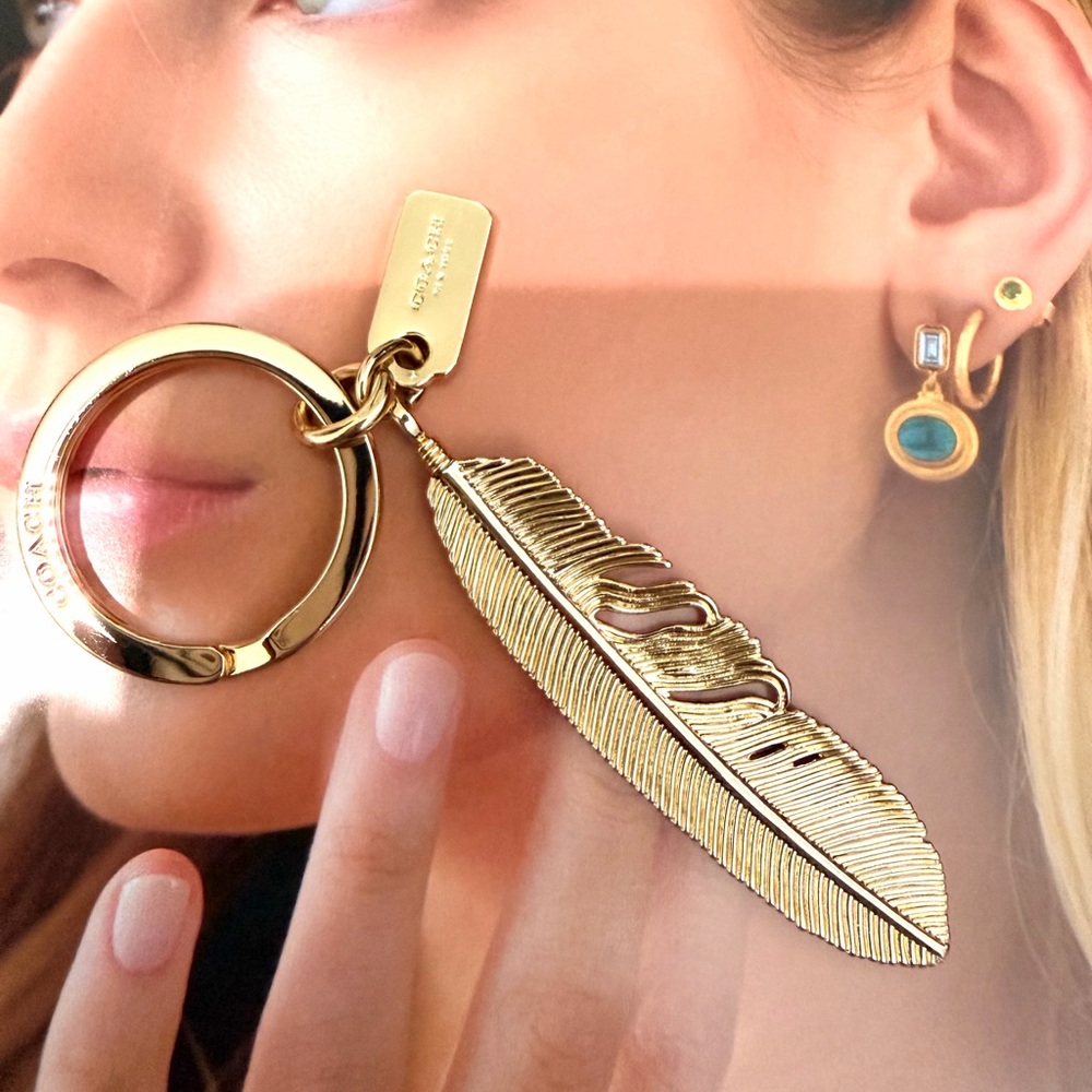 Kenzo Gold and Black Feather Keychain